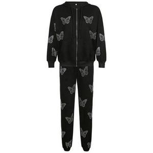 Survêtement d'hiver personnalisé pour femmes avec logo en strass Nouvelle veste à capuche et fermeture éclair pour femme Pantalon de survêtement Ensembles de jogging décontractés - Product Image 5