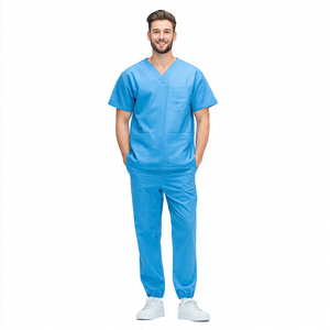 High Quality Unisex Knitted Cotton Hospital <b>Scrub</b> Set Medical Uniforms Breathable Comfort Customized Color Logo Needle Detection - Product Image 1