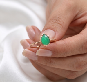 Anillo Hecho a Mano en Plata de Ley 925, Chapado en Oro Rosa, con Piedra Preciosa de Ónix Verde Pera Natural, Engaste en Bisel, Ajustable, para Bodas y Fiestas - Product Image 6