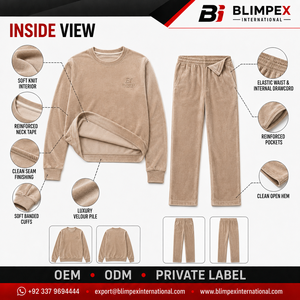 Ensemble de survêtement en velours extensible pour femme, col rond, pantalon droit, personnalisé OEM, directement de l'usine Blimpex - Product Image 5