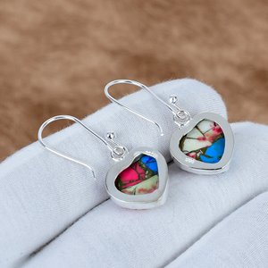 Pendientes Colgantes Hechos a Mano de Algodón Turquesa con Corazón de Plata de Ley 925 Sólida y Engaste de Bisel de Piedra Preciosa, Gotas de Piedra de Nacimiento para Ella - Product Image 4