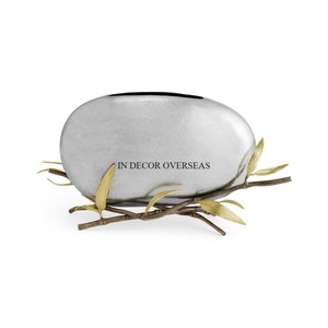 Florero de Lujo de Acero Inoxidable con Acabado Plateado y Flores Doradas, Diseño de Alta Calidad, Gran Venta, Decoración para Hogar y Hotel - Product Image 3