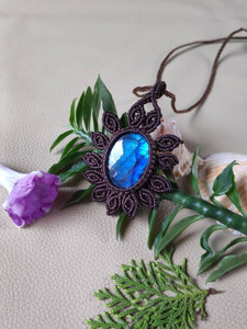 Handmade Labradorite Sunburst Macrame Pendant <b>Necklace</b> Blue Flash Gemstone Boho Healing <b>Statement</b> Jewelry - Product Image 4