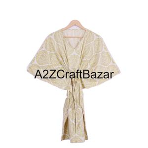 Kaftan court vintage indien fait main, imprimé floral, écologique, lavable, vêtement de nuit naturel, robe kimono, kaftan court - Product Image 1