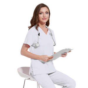 Tenue de Travail Unisexe : Ensembles d'Uniformes Médicaux Confortables en Tissu Élastique pour Infirmières – Blouse à Manches Courtes et Pantalon Droit - Product Image 4