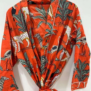 Bata Kimono de Algodón con Estampado de Tigre para Mujer, Bata de Baño Roja Estilo Boho, Kimono Ligero de Verano, Túnica de Playa, Ropa de Estar por Casa - Product Image 3