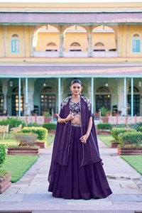 Lehenga Choli morado bordado con chal y dupatta, conjunto de 3 piezas para mujer, listo para usar, ropa tradicional india para bodas. - Product Image 2