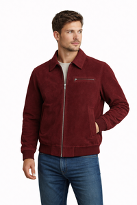 Blouson Bomber Homme Personnalisé en Daim Bordeaux Fait Main en Cuir Véritable Hiver Respirant Fermeture Éclair Vêtement d'extérieur Rouge Foncé Vibrant - Product Image 5