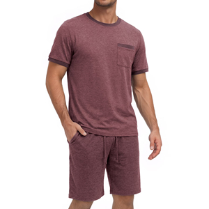 Ensemble T-shirt et short décontracté pour homme, gris, col rond, manches courtes avec poche, 100% coton, respirant, tricoté, couleur unie - Product Image 5
