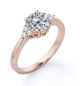 Anillo de Compromiso Clásico con 7 Piedras de Moissanita de Corte Redondo de 1.1 Quilates, Engaste Hexagonal, Chapado en Oro Rosa, para Bodas y Fiestas - Product Image 2