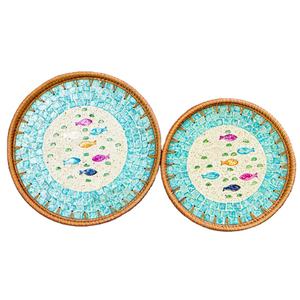 Elegant Mother of Pearl Shell Inlaid Wood <b>Tray</b> Acrylic Bamboo Rattan Leather for Decorative Storage <b>Food</b> or <b>Tray</b> - Product Image 3