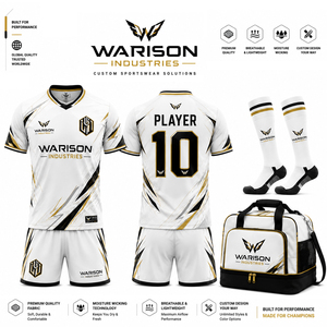 Wholesale Custom Football Kit White Gold Soccer Uniform Set Breathable Quick Dry Soccer Uniform Set With Custom Name And Number - Product Image 1