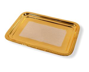 Plateau rectangulaire de luxe en laiton gaufré, finition dorée, pour cérémonies religieuses, vaisselle décorative artisanale haut de gamme - Product Image 1