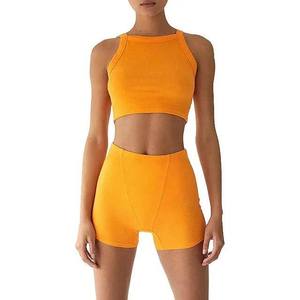 Conjunto de 2 Pantalones Cortos de Yoga Sólidos de Alta Calidad, Nuevos, con Costuras Personalizadas, Antibacterianos, Transpirables, de Secado Rápido y Ecológicos, de Cintura Alta - Product Image 1