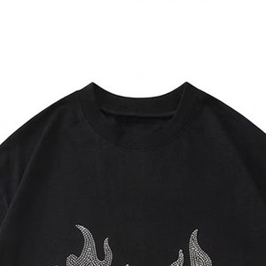 เสื้อยืดโอเวอร์ไซส์ชายแบบสั่งทำพร้อมโลโก้ประดับเพชรเทียม ขายส่ง OEM คุณภาพพรีเมียม ผ้าฝ้ายหนานุ่ม ระบายอากาศได้ดี - Product Image 4