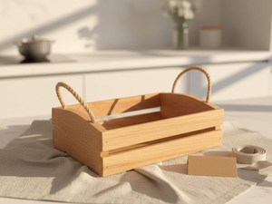 Panier de rangement en bois moderne et écologique avec poignées, durable, multi-usages, boîte de rangement décorative pour garde-manger, buanderie, chambre à coucher - Product Image 4