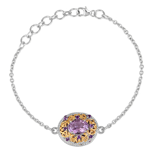 New Flower Shape Amethyst Stone Pure <b>Solid</b> 925 Sterling <b>Silver</b> Rhodium Plated Classic Chain Link <b>Bracelet</b> For Women Fine Jewelry - Product Image 1