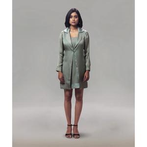 Vestido de Georgette de Buena Calidad hasta la Rodilla con Elegante Chaqueta de Satén, Vestido Tipo Túnica para Mujer, Colección Casual y de Oficina - Product Image 5