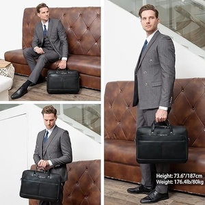 Professional Men's PU Leather Briefcase With Adjustable Strap Zipper Closure Solid Black Business <b>Bag</b> 20-30L Capacity - Product Image 5