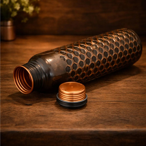 <b>Drinking</b> Pure <b>Copper</b> Water <b>Bottle</b> Honeycomb Hammered Design Antique Polished Finish Ayurvedic Health Benefit Leakproof <b>Bottle</b> - Product Image 5