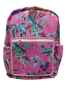 Cotton Quilted Unisex <b>Backpack</b> Hand Block Floral Printed Design Stylish Eco-Friendly Bag for School Travel and Everyday Advent - Product Image 4