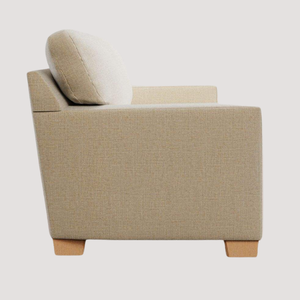 Canapé moderne en tissu crème avec accoudoirs carrés, capacité 3 places, et design contemporain avec coussins décoratifs. - Product Image 3