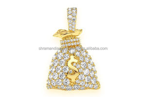 Colgante de Oro Sólido de 10K Personalizado con Diamante Cultivado en Laboratorio, Diseño de Bolsa de Dinero Emocional y Símbolo de Dólar, Joyería de Lujo Estilo Hip Hop Bling, Regalo - Product Image 4
