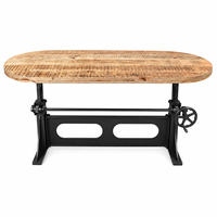Table de salle à manger rectangulaire de style industriel avec base en fonte et plateau en bois de manguier massif, assemblée, pour restaurant, hôtel, hôtellerie
