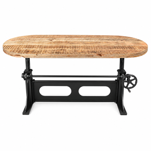 Industrial style cast iron Base Hand Lifting Oval Dining <b>Table</b> <b>Solid</b> mango <b>Wood</b> <b>Top</b> Restaurant hotel Hospitality furniture - Product Image 3