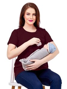 Camiseta de Maternidad para Mujer, Color Sólido, Cuello Redondo, Manga Corta, Corte Regular, Informal, de Algodón Jersey, para Todas las Temporadas - Product Image 2