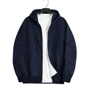 Sudadera con capucha para hombre, de color sólido, con cremallera, de algodón y forro polar, tela de 300 GSM, estilo casual urbano, fabricación OEM ODM - Product Image 2
