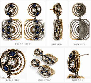 Boucles d'oreilles pendantes ethniques faites à la main en laiton plaqué or et argent, serties de zircon, style antique, qualité export, cadeau de fête - Product Image 4