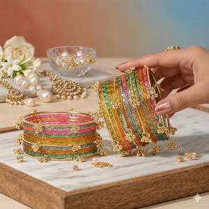 ชุดกำไลแคชเมียร์สีทองสุดอินเทรนด์พร้อมกำไลแก้วสำหรับเจ้าสาวสำหรับงานแต่งงานเทศกาลปาร์ตี้ของขวัญคืน - Product Image 2