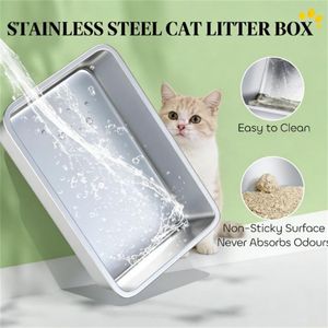 Bac à litière pour chat en acier inoxydable, poubelle pour animaux avec accessoire de design haut de gamme pour l'hygiène féline - Product Image 2