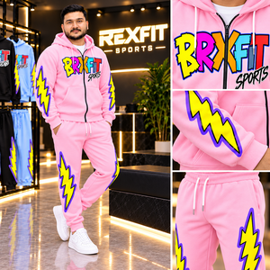 Ensemble de survêtement rose personnalisé pour homme Rexfit, sweat à capuche zippé, jogging, vêtements de sport, vêtements de gym, streetwear, vêtements de sport actifs, fabricant OEM ODM - Product Image 6