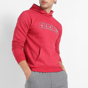 <b>Men's</b> <b>Red</b> Hooded <b>Sweatshirt</b> Inspire Print Casual Knitted Pocket Long Sleeve Regular Fit Autumn Style Polyester/Cotton SINEWY - Product Image 2