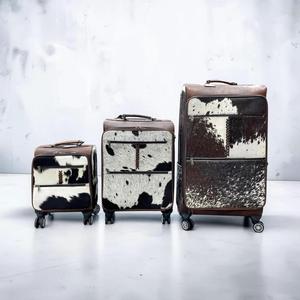 Wholesale Genuine Cowhide Leather Rolling Luggage <b>Suitcase</b> with Hand Tooled Western Floral Design - Product Image 1