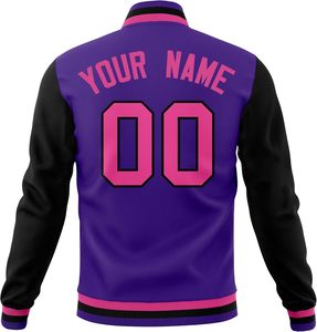 Purple Black Varsity <b>Jacket</b> Men's Preppy Style Letter T 00 <b>Pink</b> Button Front Regular Fit Autumn Wear - Product Image 2