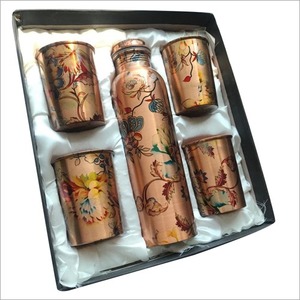 Two Tone Copper Tumbler Set Handmade Designer <b>Drinkware</b> Premium Two Tone Copper Glass Set for Water and Beverage Serving - Product Image 2
