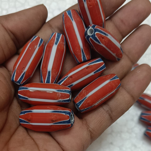Nouvelles perles en verre rouge Chevron, longues, ovales, rayées, en forme de tube Rosetta, perles lâches pour la fabrication de colliers, bracelets et bijoux DIY, vente en gros - Product Image 3