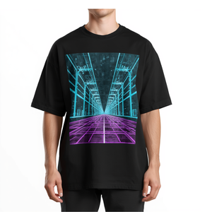 Camiseta Sublimada con Diseño Urbano de Rejilla de Ciudad Neón para Hombre, Ropa Urbana de Gran Tamaño - Product Image 1
