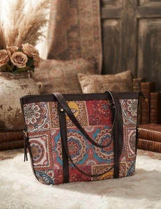 Elite Craft Studio Bohemian Geometric Canvas <b>Tote</b> <b>Bag</b> Two Panelled Print Shoulder Straps Large Capacity Waterproof <b>Zip</b> Closure - Product Image 1