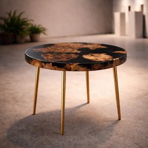 Emerald Green <b>Epoxy</b> River <b>Coffee</b> <b>Table</b> With Natural Wood Inlay And Gold Hairpin Legs Handmade Modern Accent Furniture - Product Image 5