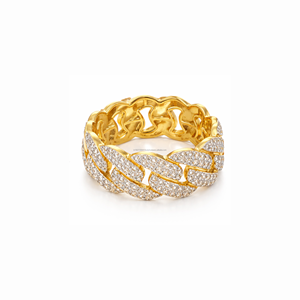 Bague de pinky pour homme en or jaune massif 10 carats avec diamant rond véritable 10 mm, chaîne cubaine, 1,32 ct, bijoux personnalisés - Product Image 2