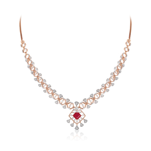 Rose Gold Plated <b>Ruby</b> <b>Necklace</b> and Earring Set with Princess Cut Diamonds Geometric Design Luxury Jewelry for Women Wedding - Product Image 2