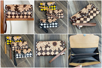 Portefeuille long à poignet en cuir à carreaux fait main de luxe avec protection RFID, nouveau design floral pour femmes, élégant organiseur de cartes, pochette pour les voyages
