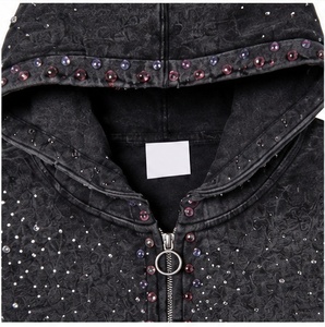 Sweat-shirt à capuche vintage noir pour homme, orné de strass, style hip-hop, à prix de gros. - Product Image 3