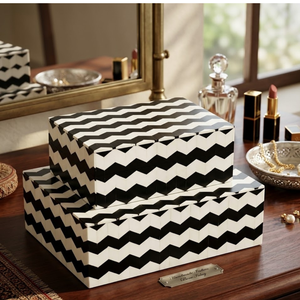 Decorative Black and White Bone Inlay <b>Box</b> | Handmade Zig Zag Storage Organizer Case for Jewelry <b>Keepsakes</b> Home Table Decor Gift - Product Image 1