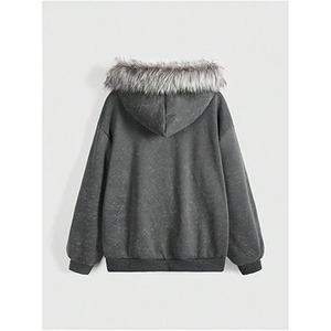 Women's Y2K Gothic Fur <b>Hoodie</b> 2000s <b>Emo</b> Grunge Punk <b>Hoodie</b> Zip Up Oversized Jacket Fleece Streetwear - Product Image 2