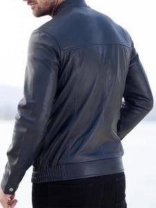 <b>Mens</b> Swinside Navy <b>Leather</b> <b>Jacket</b> - Product Image 2